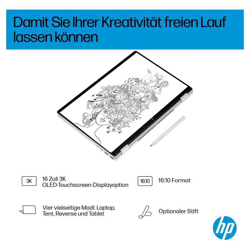 HP OmniBook BZ8E5EA 16 Notebook - Core Ultra 7 4,8 GHz 40,6 cm - 1 TB SSD - 32 GB RAM - dotyková obrazovka - Windows 11 Home (BZ8E5EA#ABD)