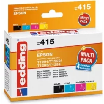 edding atramentové kazety EDD-415 čierna, azúrová, purpurová, žltá kompatibilné s EPSON T1295L, sada