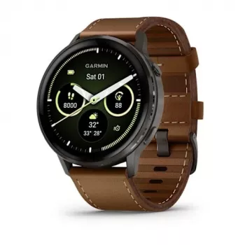 Smartwatch GARMIN Venu 4 45 mm (1,4 palca) AMOLED 454×454 px, Wi‑Fi, GPS, 8 GB, čierne puzdro, hnedý kožený remienok