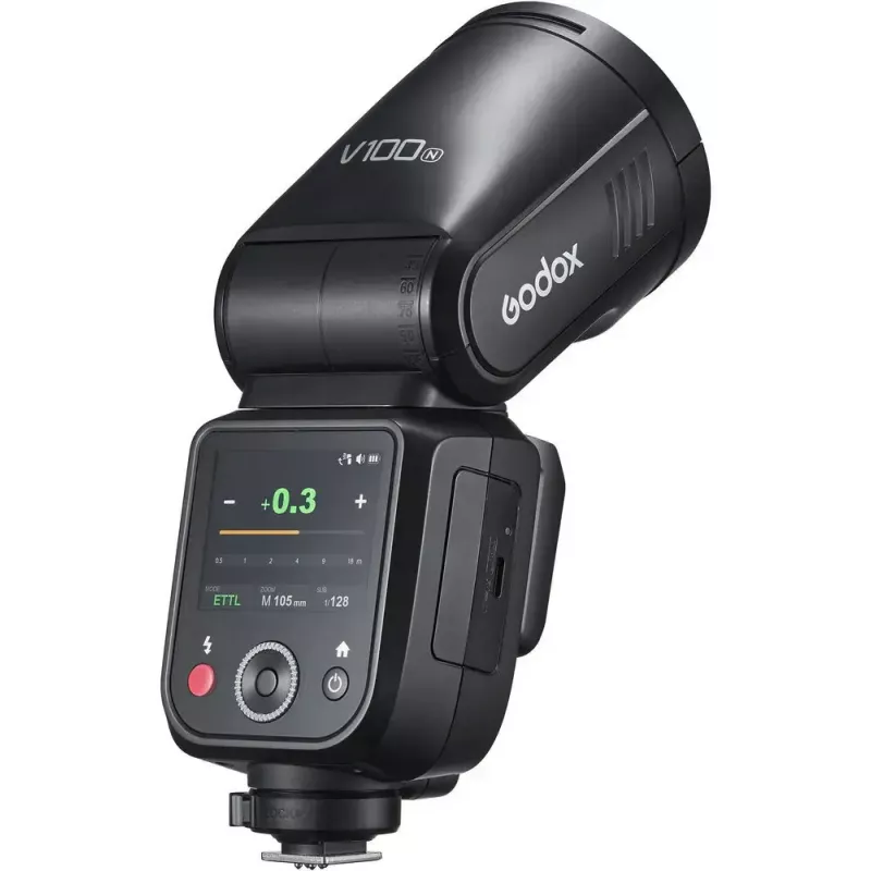 Blesk Godox V100-N pre Nikon — prenosný TTL Li-ion násuvný blesk