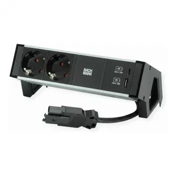 Napájací modul Bachmann DESK2 s 2x zásuvkami CEE7/3 a USB, 100W USB C/C, GST18 0,2m, čierna