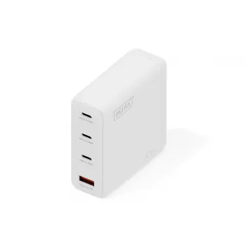 DIGITUS USB GaN nabíjačka 140W — 3× USB‑C, 1× USB‑A, 100–240V, biela