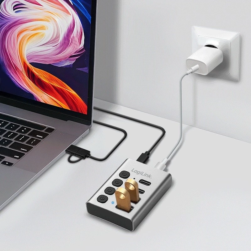 Hub USB 3.2 Gen 1, 4 porty, USB-A/C, vypínač