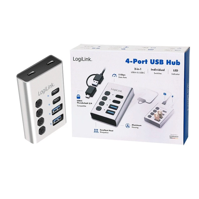 Hub USB 3.2 Gen 1, 4 porty, USB-A/C, vypínač