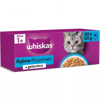 Mokré krmivo pre mačky vrecko Whiskas Rybne przysmaki v želé 80 x 85 g — ryba v želé