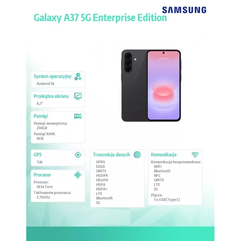 Smartphone Galaxy A37 5G 8/256GB Enterprise Edition čierny