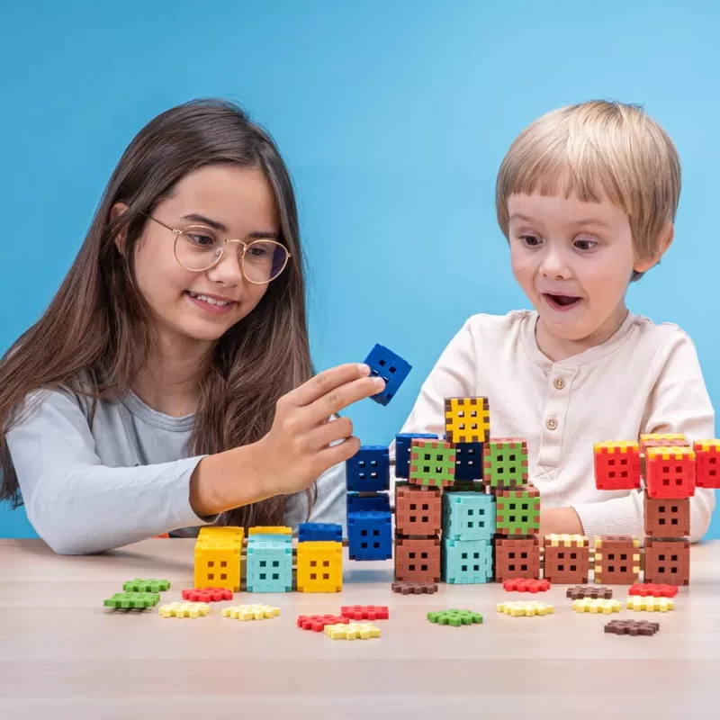 Stavebné kocky Marioinex Mini Waffle 302 dielov — stohovateľná, do seba zapadajúca stavebná sada