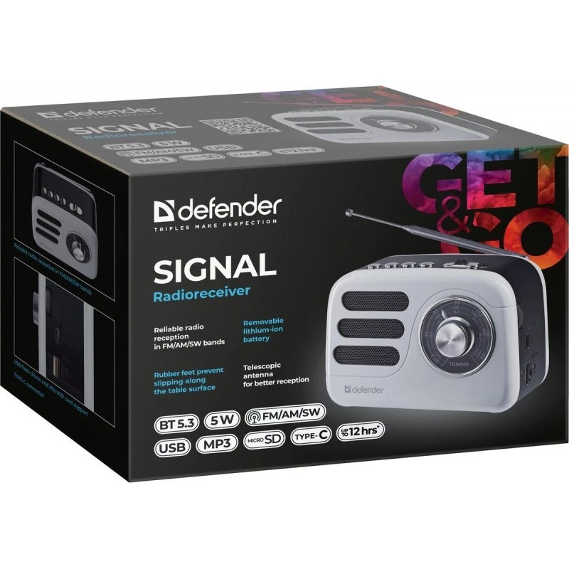 Prenosný reproduktor DEFENDER SIGNAL s FM/MP3/SD/USB a Bluetooth (5W, anténa)