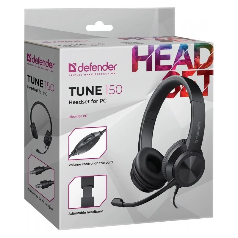 Káblové slúchadlá s mikrofónom DEFENDER tune 150 – čierne, káblový stereo headset