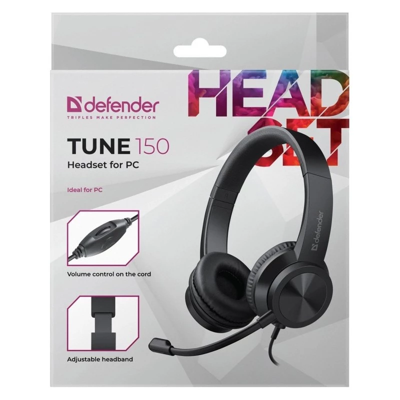 Káblové slúchadlá s mikrofónom DEFENDER tune 150 – čierne, káblový stereo headset