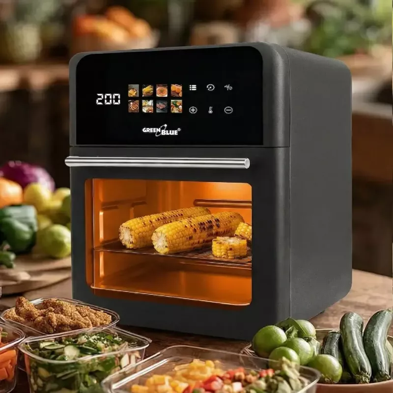 Teplovzdušná fritéza GreenBlue GB950 1800W, objem 10 l, 8 programov, dotykový panel, časovač, čierna