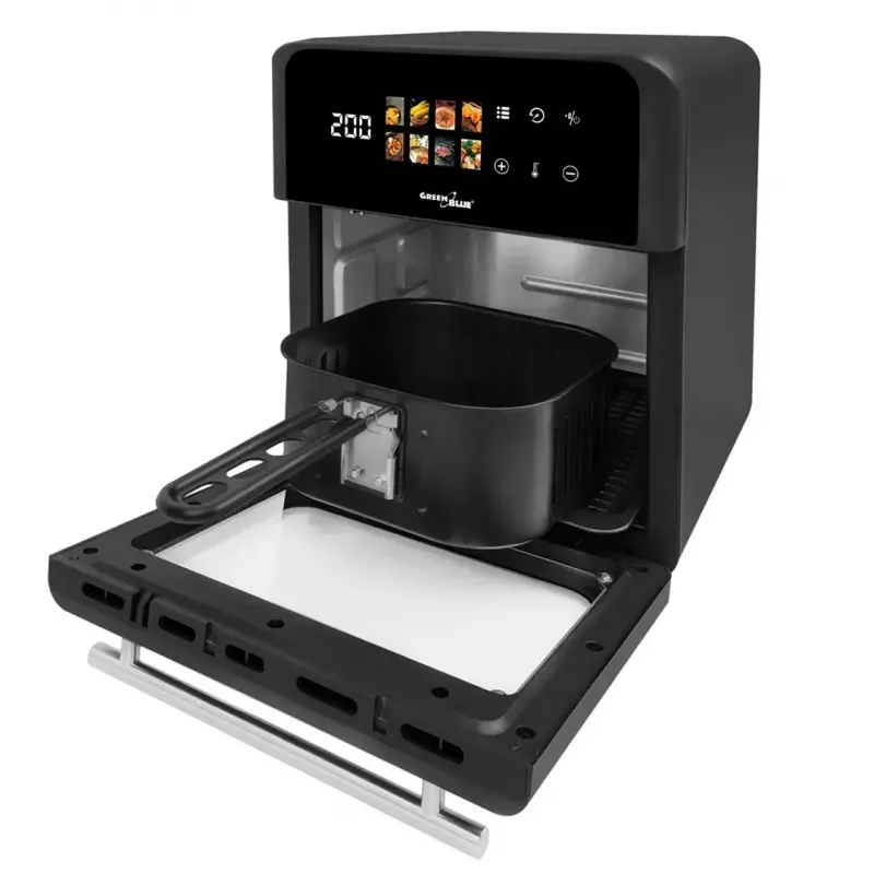 Teplovzdušná fritéza GreenBlue GB950 1800W, objem 10 l, 8 programov, dotykový panel, časovač, čierna
