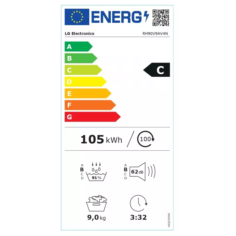 LG RH90V9AV4N, tepelné čerpadlo, 9 kg, hĺbka 66 cm - sušička bielizne