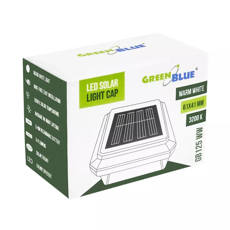 GreenBlue solárne LED stĺpové svietidlo, 60x40mm, obálkový tienidlo, 3200K, GB125 WW