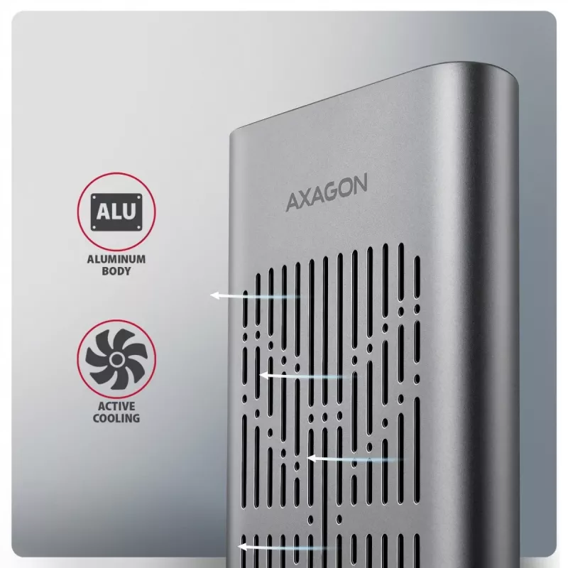 Externé puzdro AXAGON EEM2-20GD USB-C 20 Gbps pre dve M.2 NVMe SSD s hardvérovým klonovaním