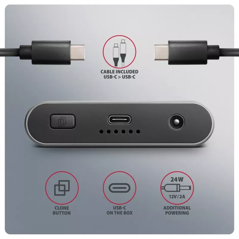 Externé puzdro AXAGON EEM2-20GD USB-C 20 Gbps pre dve M.2 NVMe SSD s hardvérovým klonovaním