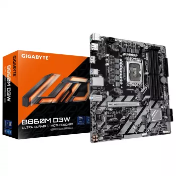 GIGABYTE B860M D3W základná doska - Intel Core Ultra Series CPU, 4+1+2 fáz VRM, až do 9066MHz DDR5, 2xPCIe 4.0 M.2, 1GbE LAN, USB 3.2 Gen 1