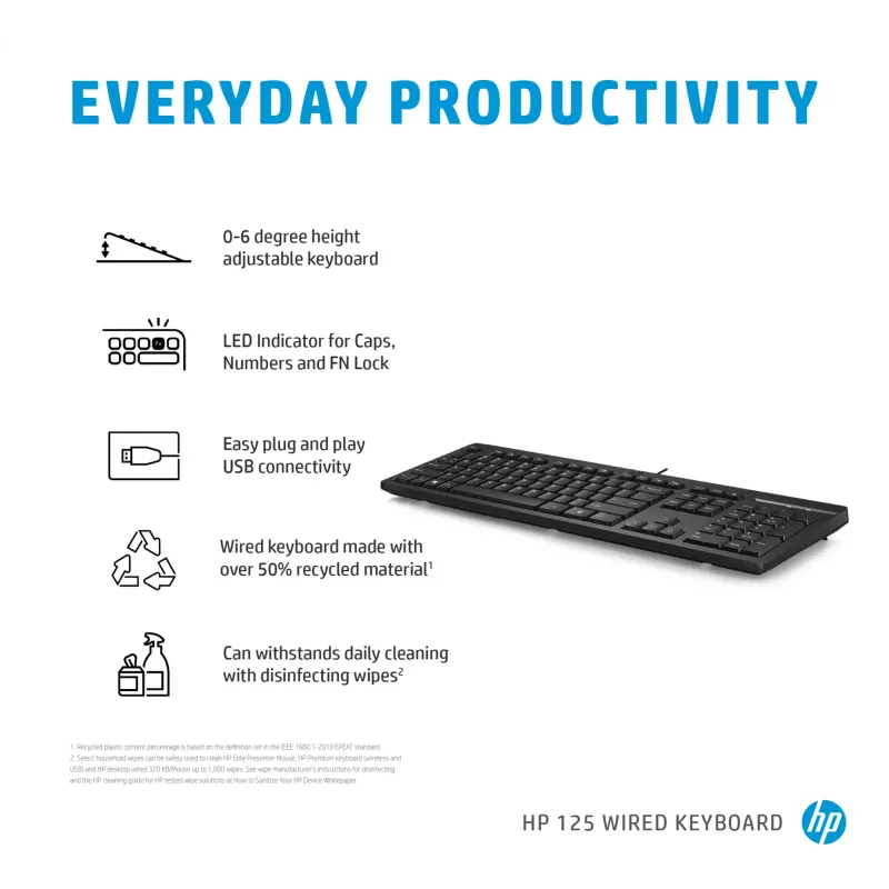 HP 125 káblová klávesnica Full-Size USB membránová čierna