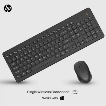 Bezdrôtová súprava klávesnice a myši HP 330 — Full-Size klávesnica, RF Wireless, čierna, myš v balení