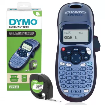 DYMO LetraTag LT-100H ručné zariadenie na etikety | tlačiareň etikiet s ABC klávesnicou a ľahko čitateľným 13-znakovým LCD displejom | pre domácnosť alebo kanceláriu | modrá