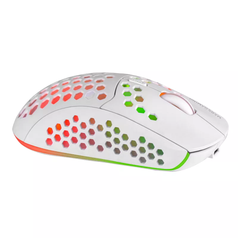 Mars Gaming MMW3W, bezdrôtová herná myš, RGB Flow, ultralehká 79 g, 3200 DPI, biela