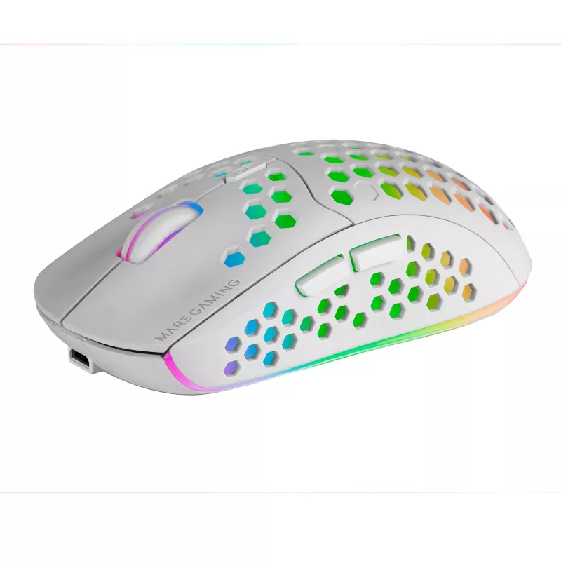 Mars Gaming MMW3W, bezdrôtová herná myš, RGB Flow, ultralehká 79 g, 3200 DPI, biela