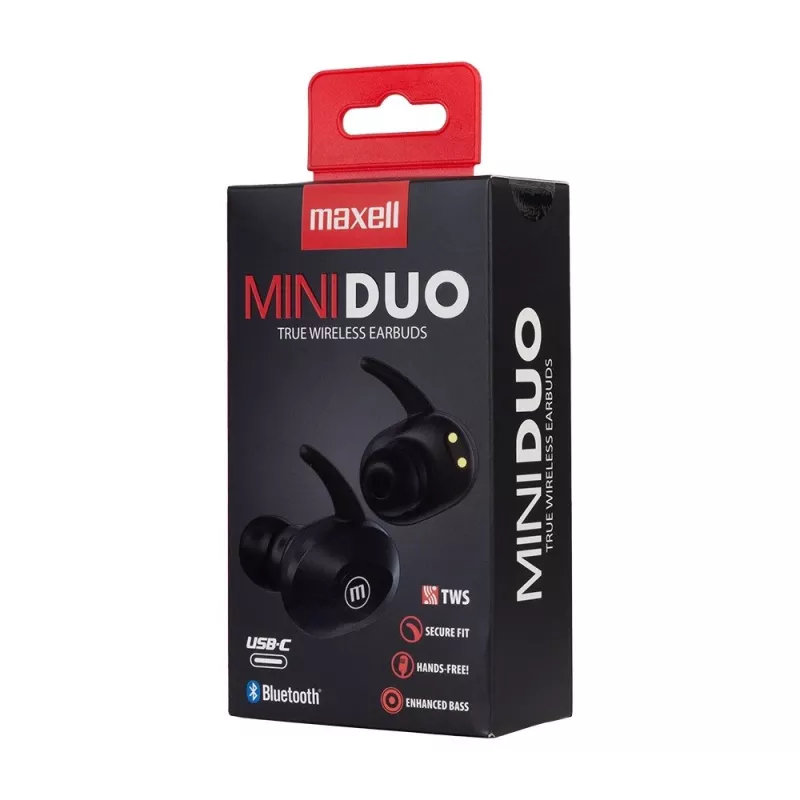 MAXELL MINI DUO bezdrôtové in-ear slúchadlá s nabíjacím puzdrom čierne