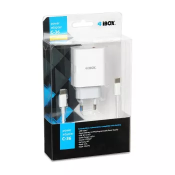 Interiérová nabíjačka iBox C-36 univerzálna biela USB rýchlonabíjanie