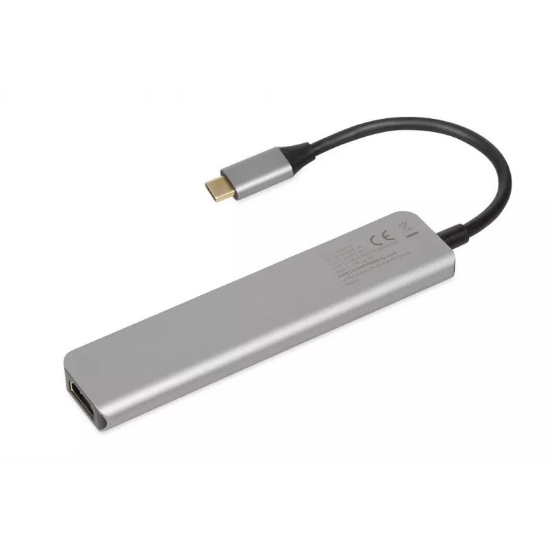 Dokovací hub IBOX IUH3SL4K USB Type-C 5 Gbit/s, HDMI 4K@30Hz, PD do 100 W, 2x USB-A, 2x USB-C, čítačka kariet, strieborný