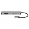 Dokovací hub IBOX IUH3SL4K USB Type-C 5 Gbit/s, HDMI 4K@30Hz, PD do 100 W, 2x USB-A, 2x USB-C, čítačka kariet, strieborný