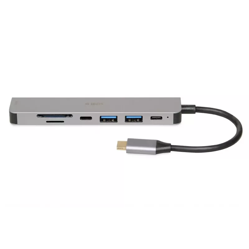 Dokovací hub IBOX IUH3SL4K USB Type-C 5 Gbit/s, HDMI 4K@30Hz, PD do 100 W, 2x USB-A, 2x USB-C, čítačka kariet, strieborný