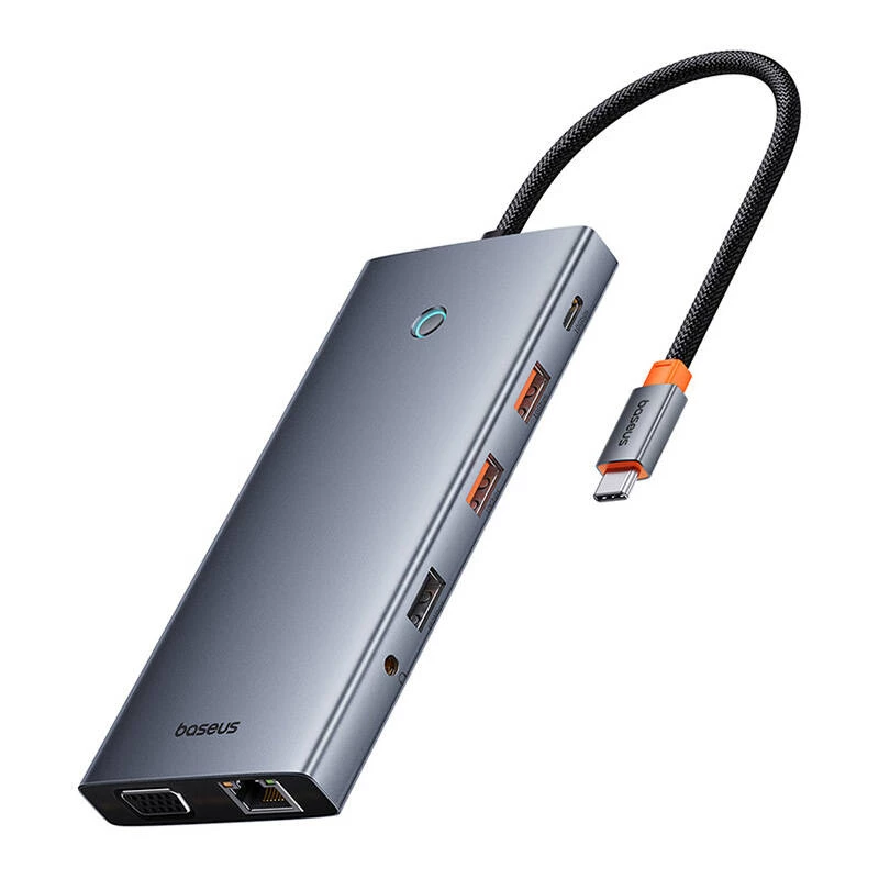 Hub 13in1 Baseus PortalJoy USB-C na HDMI+DP+VGA+C+USB+PD+RJ45+SD/TF+3,5mm (sivá)