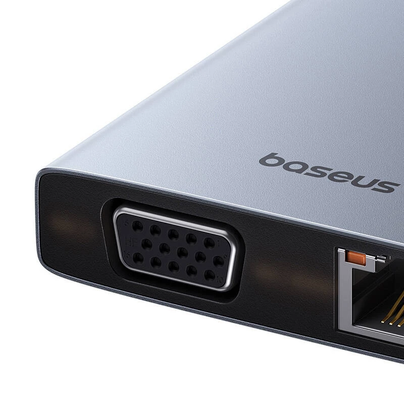 Hub 13in1 Baseus PortalJoy USB-C na HDMI+DP+VGA+C+USB+PD+RJ45+SD/TF+3,5mm (sivá)