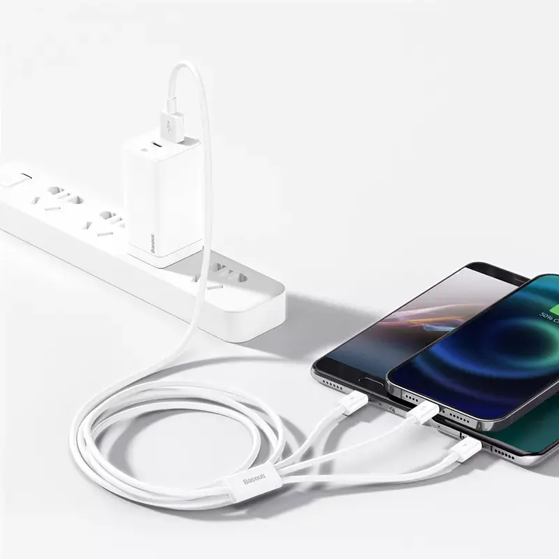 USB kábel Baseus Superior USB 2.0 1,5 m USB A USB C/Micro USB A/Lightning biely