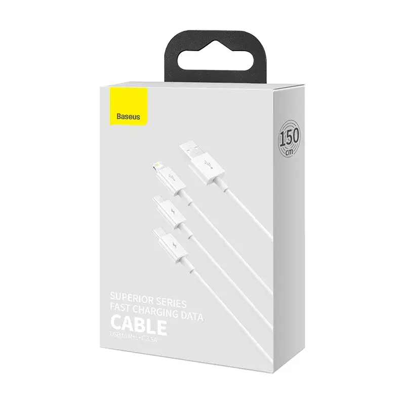USB kábel Baseus Superior USB 2.0 1,5 m USB A USB C/Micro USB A/Lightning biely