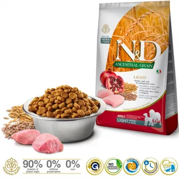 FARMINA N&D ANCESTRAL GRAIN DOG LIGHT - KUŘACÍ, ŠPALDOVÝ, OVSENÝ A GRANÁTOVÉ JABLKO DOSPELÝ STREDNÉ & VEĽKÉ PLEMENÁ 12 kg