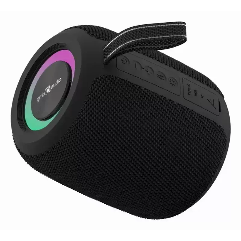 Mono prenosný reproduktor GEMBIRD GMB Audio SPK-BT-LED-05-BK — 8 W RMS, 6,6 cm menič, Bluetooth, podpora MicroSD, čierny valec
