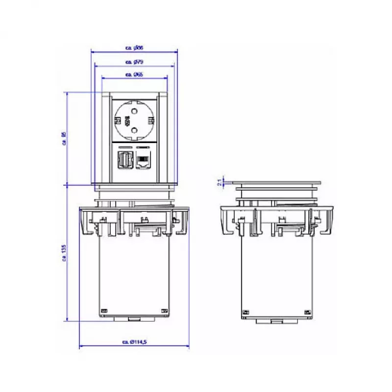 Elevator 1xSchutzkontakt 1xCAT6 1xUSB3.0 - príslušenstvo napájanie