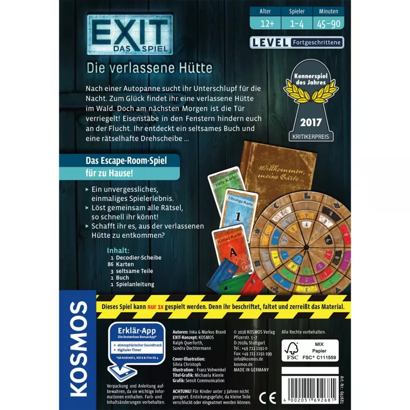 EXIT - Das Spiel - Die verlassene Hütte, párty hra Kennerspiel des Jahres 2017