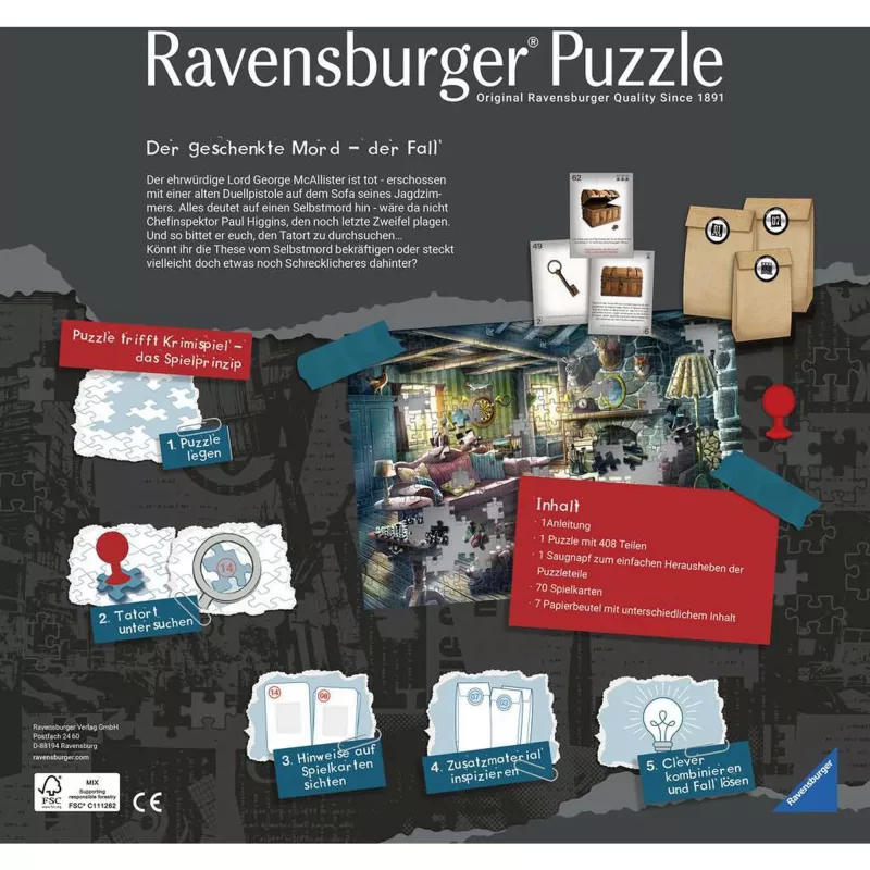 Puzzle Ravensburger Gifted Murder 264 dielikov – 264-dielikové puzzle, štandardný rez, mládež a dospelí