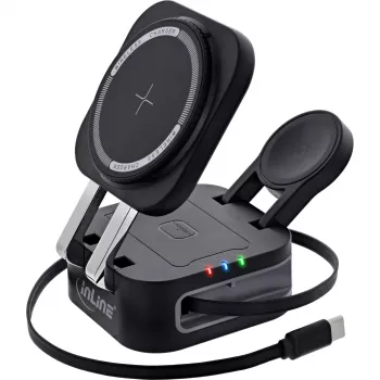 Bezdrôtová nabíjačka pre interiér InLine 33392T pre slúchadlá, headsety, smartfóny a smart hodinky – USB napájanie 9/12 V, čierna