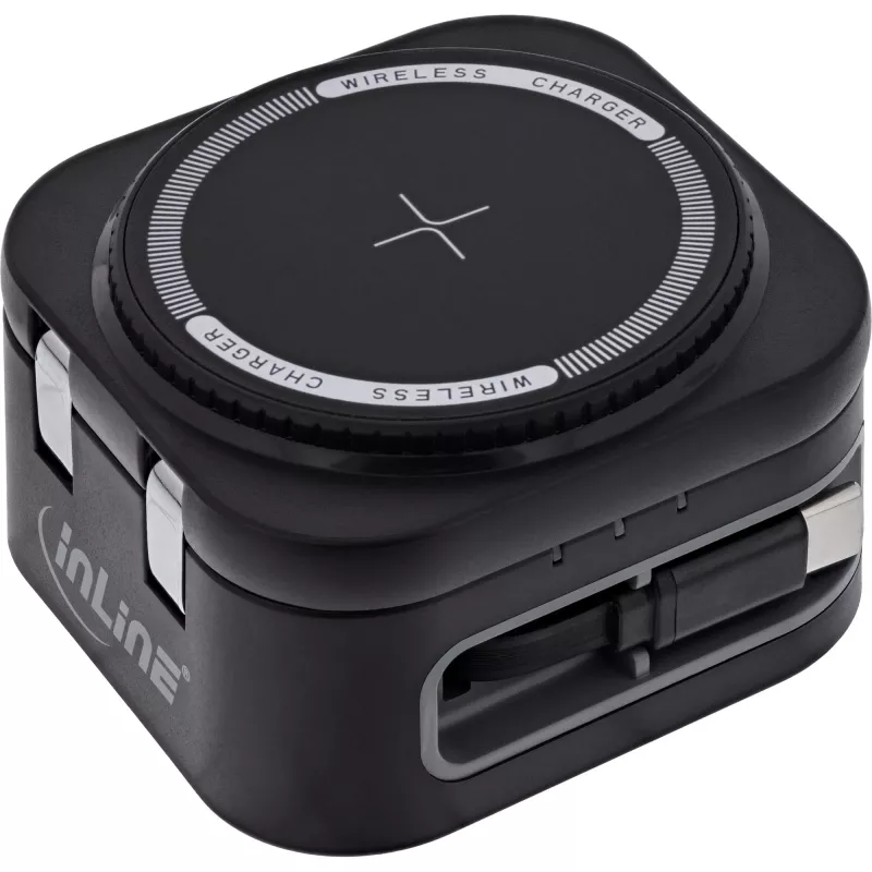Bezdrôtová nabíjačka pre interiér InLine 33392T pre slúchadlá, headsety, smartfóny a smart hodinky – USB napájanie 9/12 V, čierna