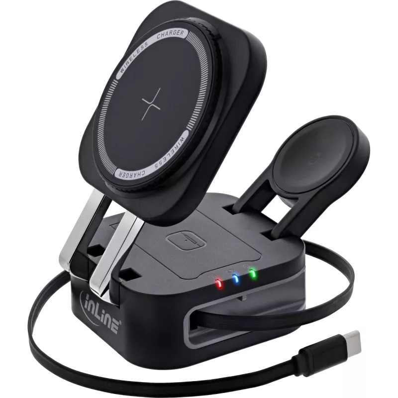 Bezdrôtová nabíjačka pre interiér InLine 33392T pre slúchadlá, headsety, smartfóny a smart hodinky – USB napájanie 9/12 V, čierna