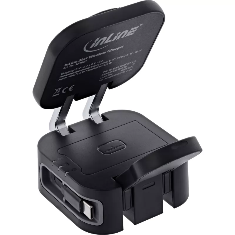Bezdrôtová nabíjačka pre interiér InLine 33392T pre slúchadlá, headsety, smartfóny a smart hodinky – USB napájanie 9/12 V, čierna