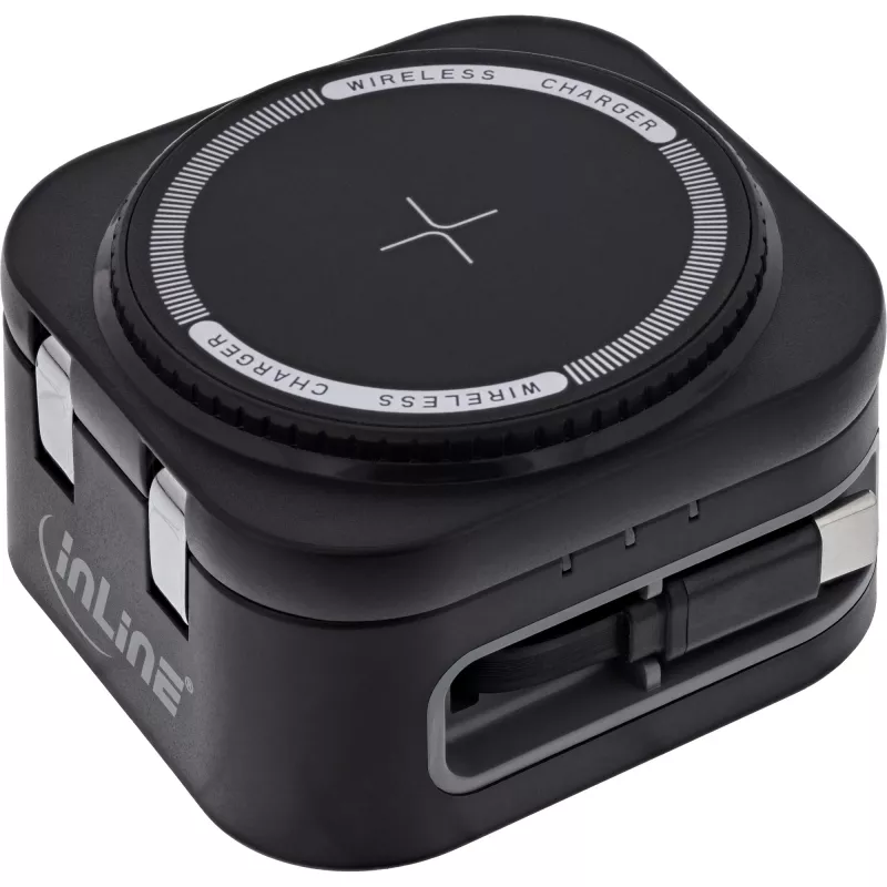 Bezdrôtová nabíjačka pre interiér InLine 33392T pre slúchadlá, headsety, smartfóny a smart hodinky – USB napájanie 9/12 V, čierna