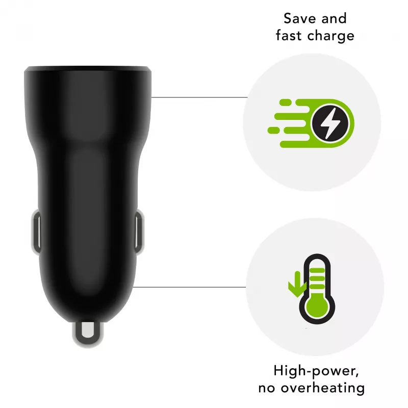 Auto nabíjačka d bramante re-charge — USB-C 30W + USB-A 18W, 12–24V, čierna