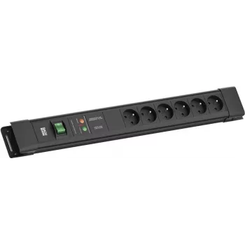 Predlžovacia zásuvka Bachmann CONNECTUS BM005934 — 6× UTE zásuviek, 1× GVS, vypínač, 2,0 m kábel, CEE7/7 konektor, čierna