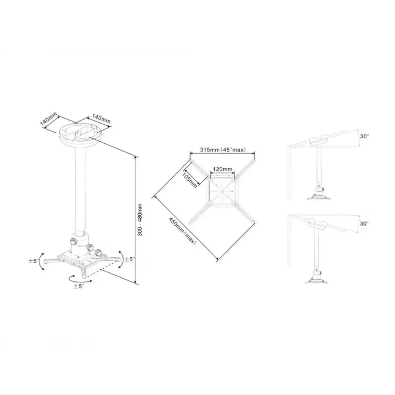 Stropný držiak Multibrackets M Universal Projector 300-480 s jemným nastavením