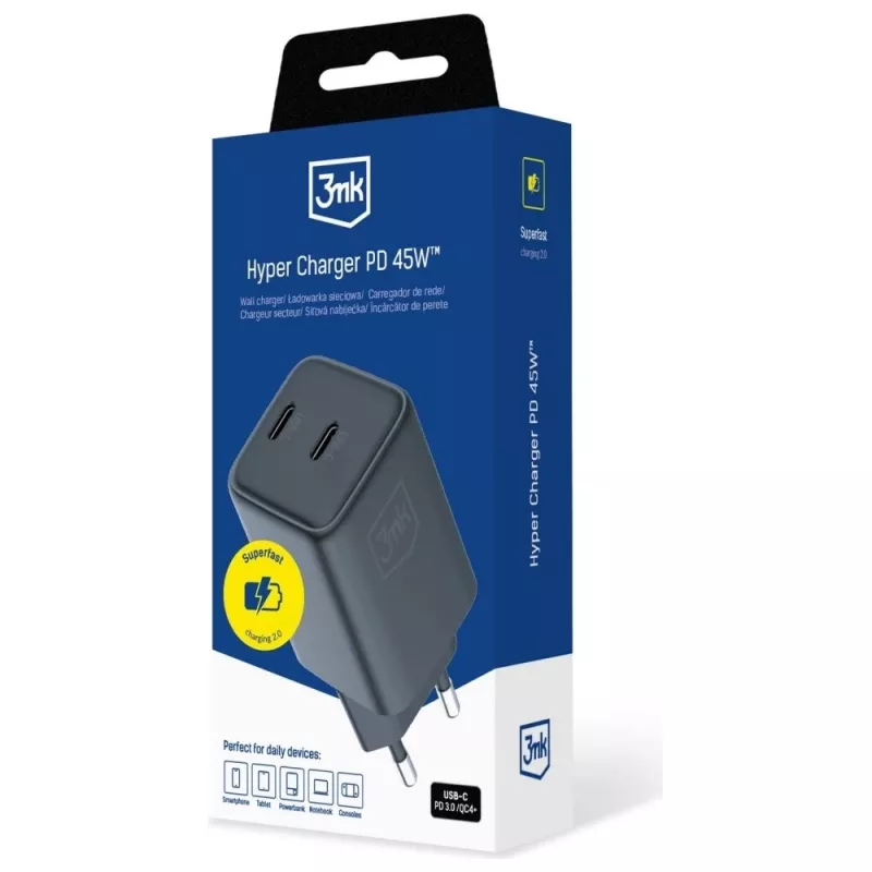 3MK nabíjačka Hyper Charger PD 45W GaN QC4+ PPS — 45W USB-C PD GaN rýchlonabíjačka