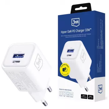 Nástenná nabíjačka 3MK Hyper Charger PD 33W GaN QC4+ biela – USB-C PD 33W, GaN, Quick Charge 4+